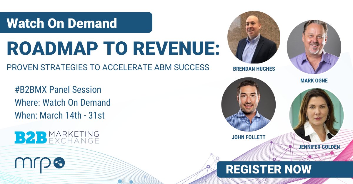 Missed the IN-PERSON #B2BMX Panel Session with @BrendanHughes, <a href="/JohnFollett/">John Follett</a>, @Goldentche, and @MarkOgne? Register to watch it On Demand starting today March 14th-31st. bit.ly/VirtualB2BMX #ABM #Marketers #enterpriseABM