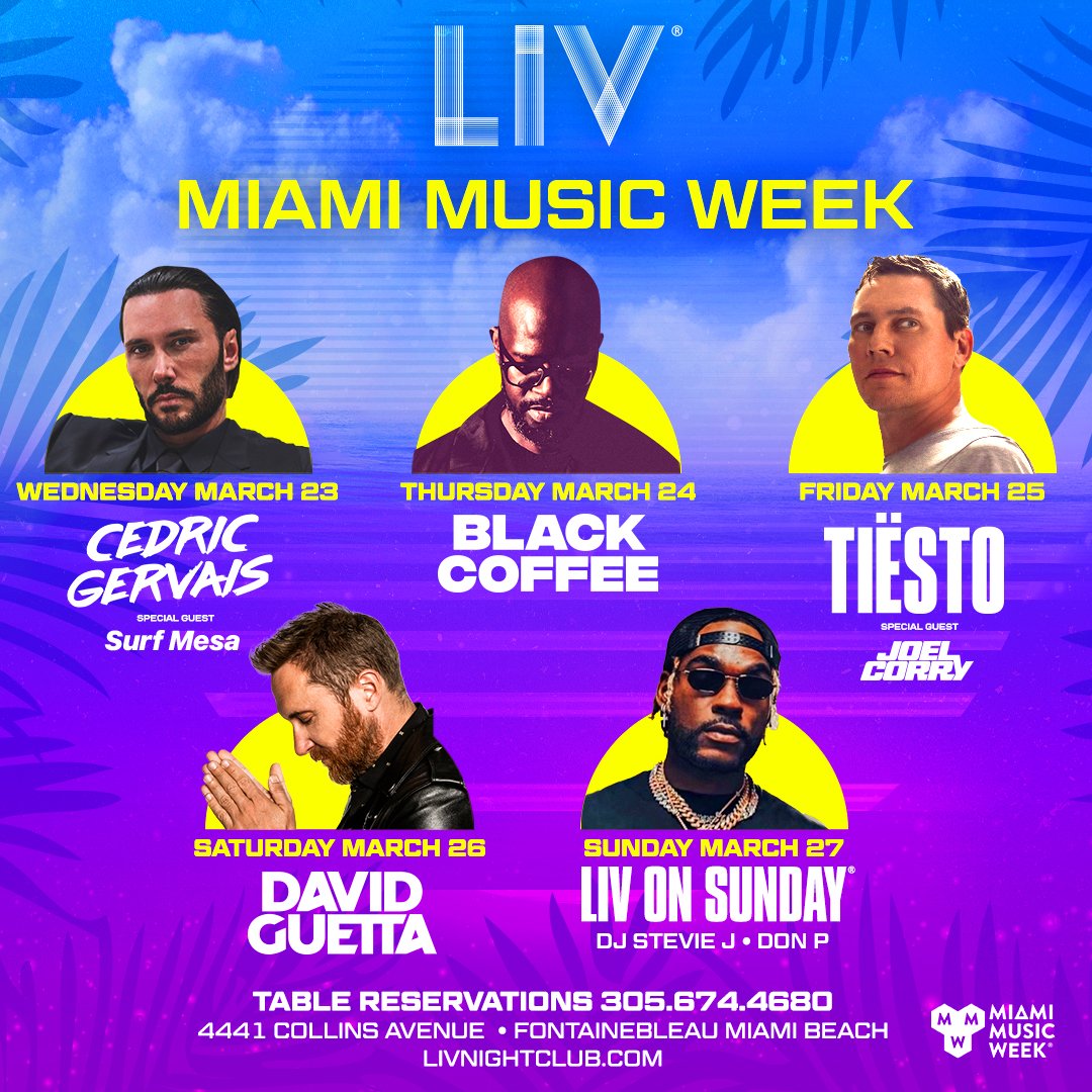 LIVmiami's tweet photo. Our three favorite words… MIAMI MUSIC WEEK⚡️Buy your 5️⃣ day pass NOW at https://t.co/2gI0nFs4oC https://t.co/VKvf6cogpc