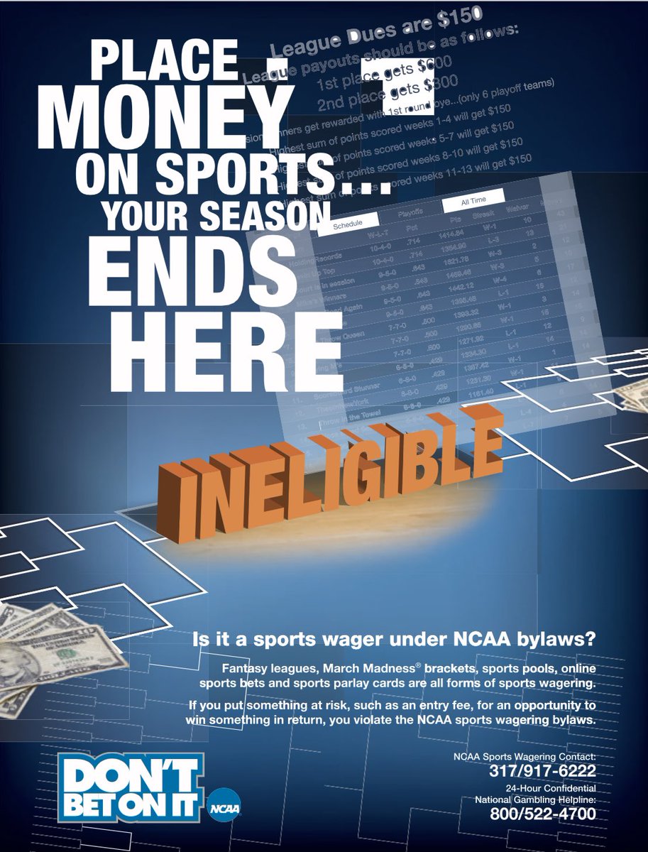 RiceCompliance's tweet photo. March Madness is all fun and games until it isn’t! 

Reminder: SAs and athletics staff are prohibited 🙅🏾‍♂️ from participating in sports wagering activities.  

Examples:
- placing bets on contests
- providing insider info to those who can/do place bets
- point shaving
#dontbetonit https://t.co/uUaAlhIxyj