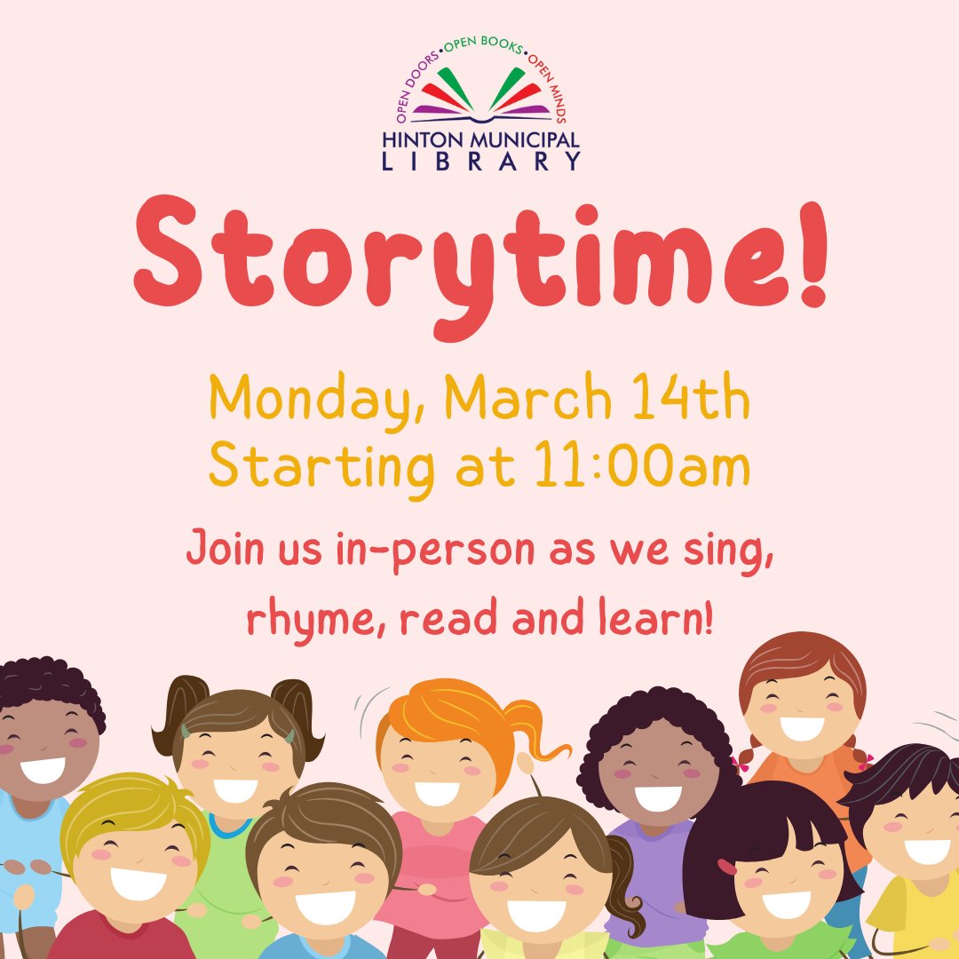 Storytime is in-person again! Come down to the library today at 11:00am to read stories, do rhymes, and sing some songs together! 📖