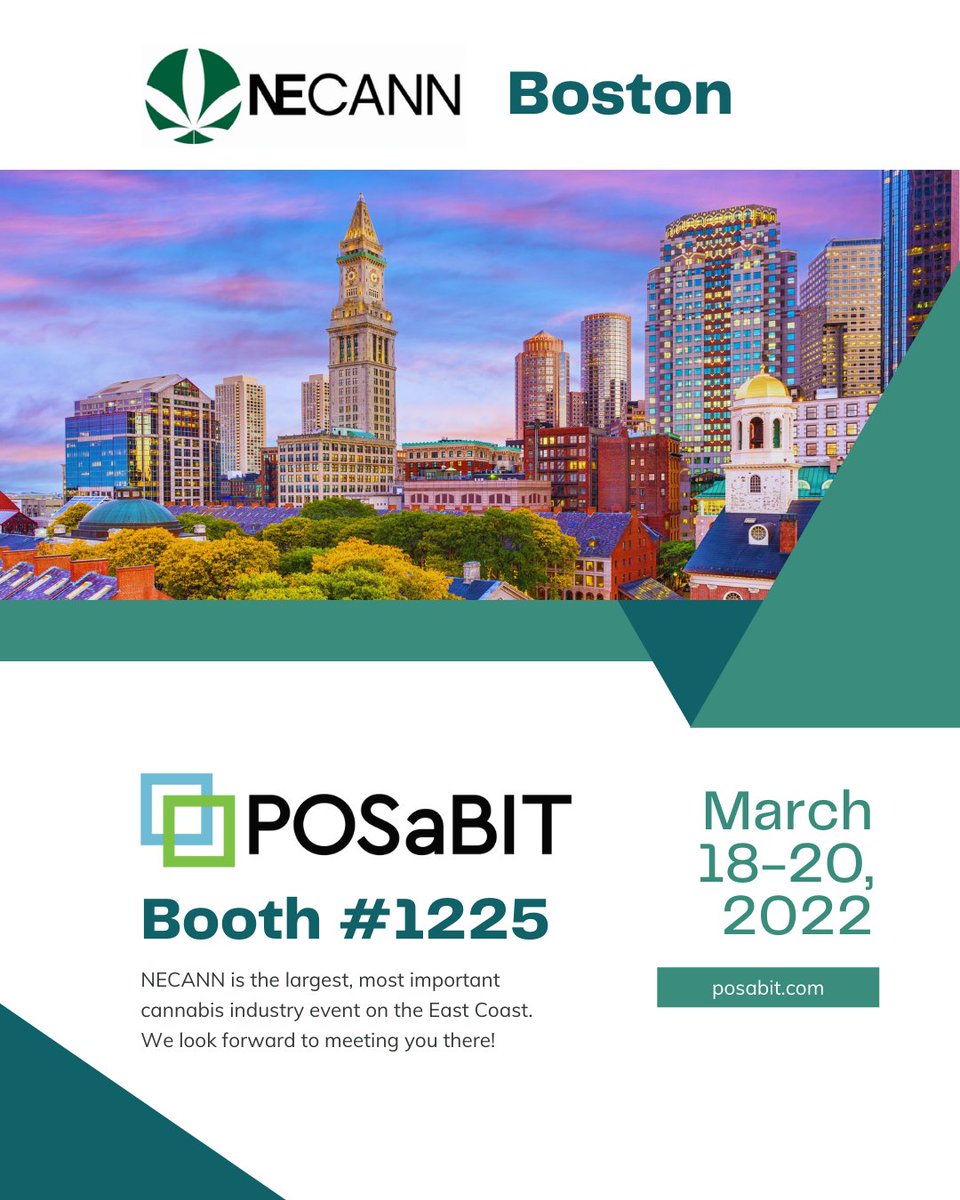 POSaBIT's tweet photo. Hey New England friends! We are excited to be attending the largest, most important cannabis industry event on the East Coast. Come say hello at the show at Booth #1225 in Boston March 18-20, 2022.
#necannboston
#necann
#fintech https://t.co/6bcQGkhuVb