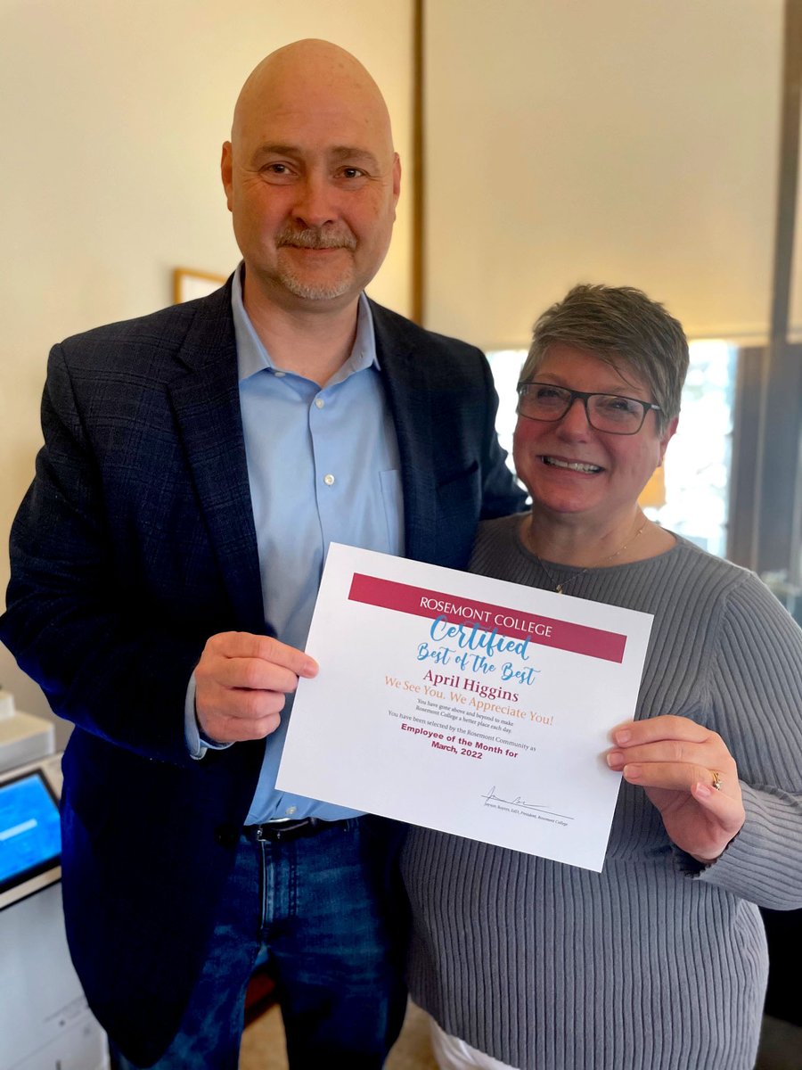 RosemontCollege's tweet photo. Congrats to our March Employee of the Month, Assistant Director of Career Services April Higgins!🎉 Read more about April's journey as a staff member, alum, and mother of a student. https://t.co/zkYyIT5o8g https://t.co/FKUilZZXb2