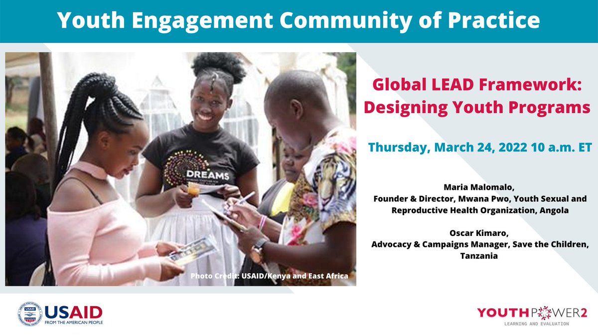 YPLearning's tweet photo. The #Youth Engagement Community of Practice is back on March 24! Two youth programmers will discuss the @USAID’s #GlobalLEAD toolkit and on how this framework can be applied within youth engagement. Register now: https://t.co/phbpQP5XlR https://t.co/LrmSPRrY8C