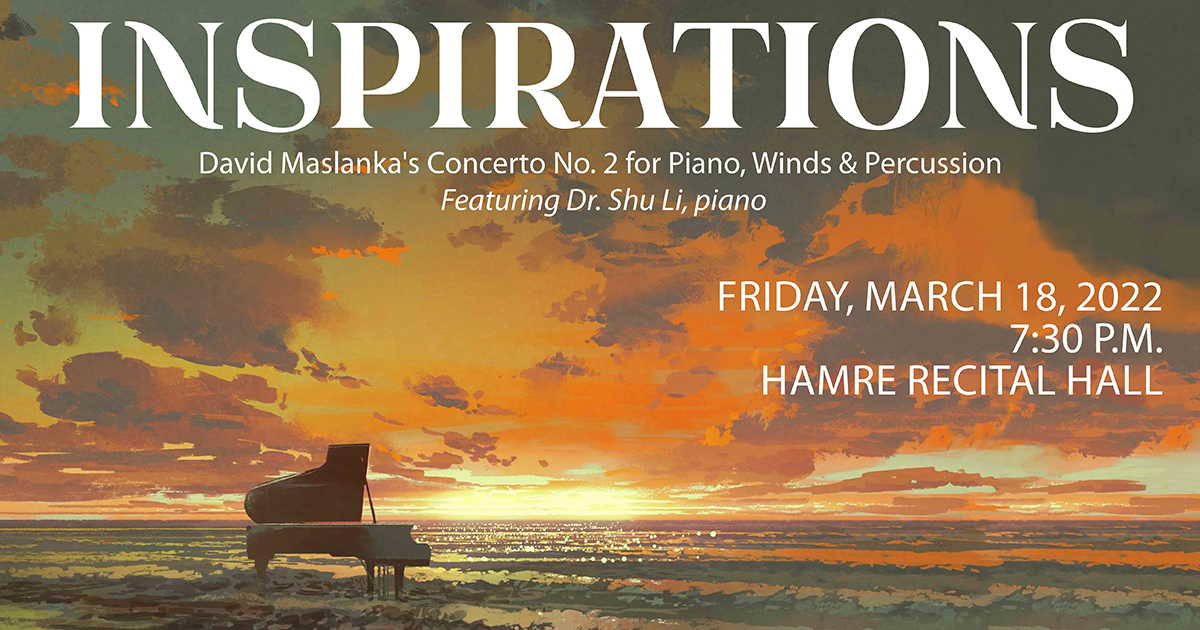 Please join us for a band concert this Friday! 🎵

The Augustana Band will be in concert in Hamre Recital Hall at 7:30 PM. The concert will feature Dr. Shu Li, performing David Maslanka's Concerto No. 2 for Piano, Winds &amp; Percussion. 

#WeAreAU | <a href="/AugustanaSD/">Augustana University</a>