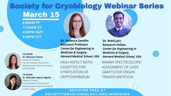 biotscience's tweet image. Don’t miss @SocietyCryobiol webinar tomorrow, featuring Drs. Rebecca Sandlin and @rohiljain!