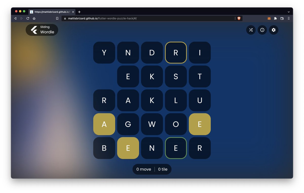 MattisBrizard's tweet photo. I had no idea for the #Flutter puzzle hack until recently. It's inspired by Wordle, and I find it quite nice compared to what I'm used to doing in terms of UI.

Available here: https://t.co/Svh1w0fhhD https://t.co/ASf2tlbTOs