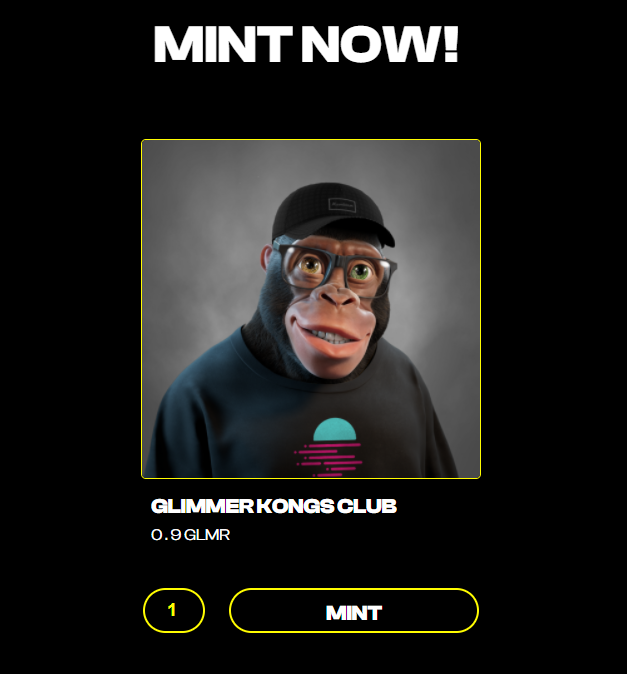 GlimmerKongs's tweet photo. 0.9 GLMR PER MINT FOR A LIMITED TIME! ๐ฅ๐ฆ
๐ฝ๐ฝ๐ฝ๐ฝ
https://t.co/ozMkMg5No9
โ
VERIFIED ON TOFUNFT
https://t.co/3Mh0nDn2U3
#MoonbeamNFT #NFT #Moonriver #Moonbeam #NFTCollection #GLIMMER $GLMR https://t.co/B1WFFaomES