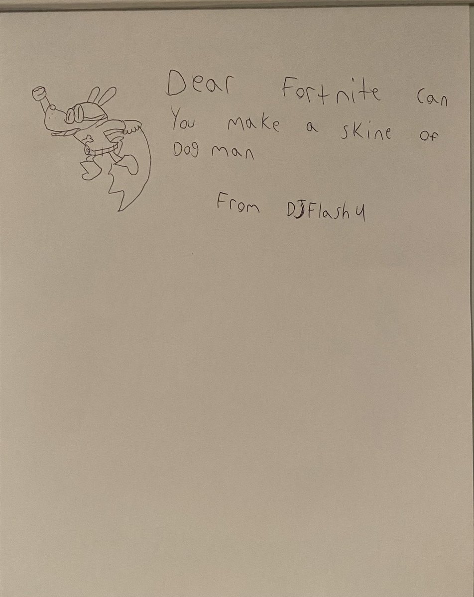 pdevos's tweet photo. @EpicGames My son has written request for you. https://t.co/h2CScPPOfu