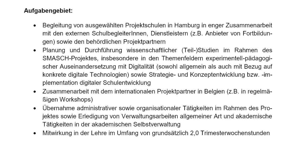 VitoDabisch's tweet photo. Liebe alle, liebe #DGfE2022,
an unserem tollen Lehrstuhl suchen wir ein*e WiMi zur Unterstützung für die pädagogisch nachhaltige und partizipative Entwicklung von #Digitalisierung|skonzepten an #Schule.
Mehr Infos über SMASCH: https://t.co/DwQzW0weFy!

Frist 11.04. Please share! https://t.co/JR0pCxLByN
