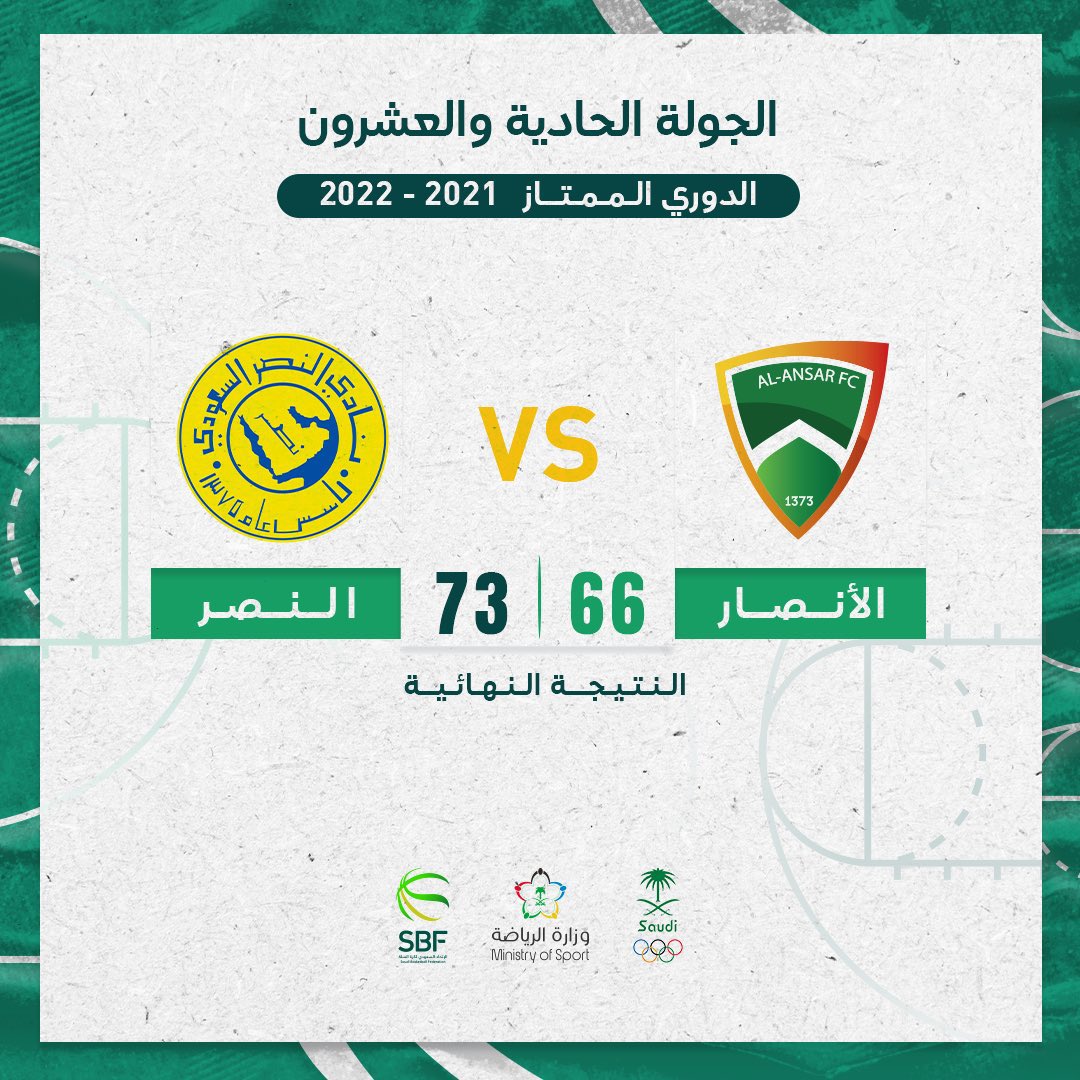 نهاية المباراة  🏀

الأنصار 🆚 النصر 

#الدوري_السعودي_لكرة_السلة