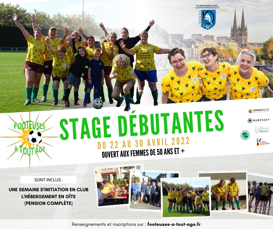 Venez nous rejoindre au printemps pour le stage de #football 2022 à #Quimper avec notre club partenaire QKFC. 
⚽️ Il n’y a pas d’âge pour apprendre la pratique du foot ⚽️
footeuses-a-tout-age.fr/accueil/evenem…
#senioriales #oldyssey #revesdeseniors