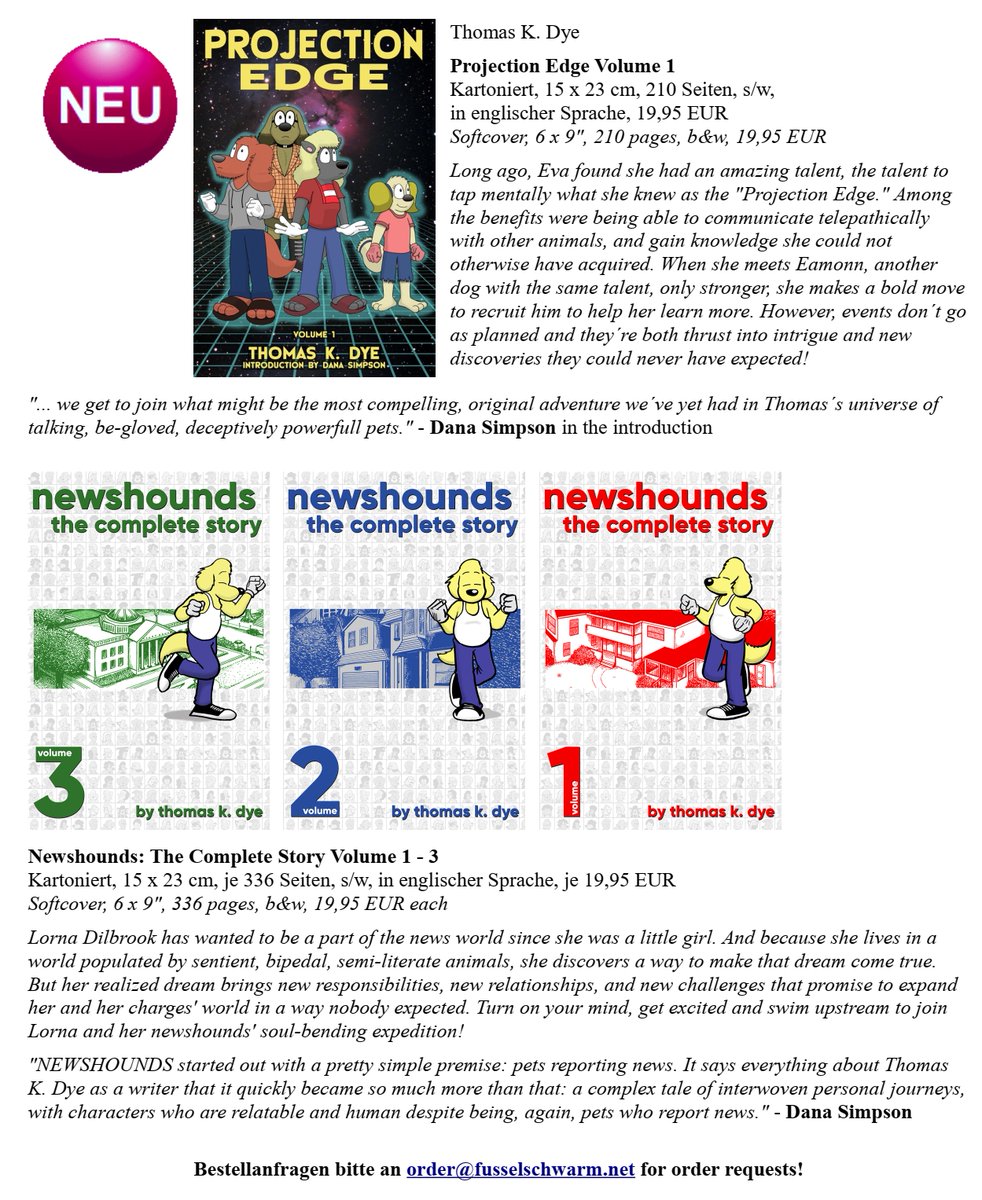 Fusselschwarm's tweet photo. Anthros and humans in a story about friendship, psychic powers and religion. @projectionedge is back with a new comic from the NEWSHOUND universe: PROJECTION EDGE is available now.😎 https://t.co/5hlHE9P4Y2