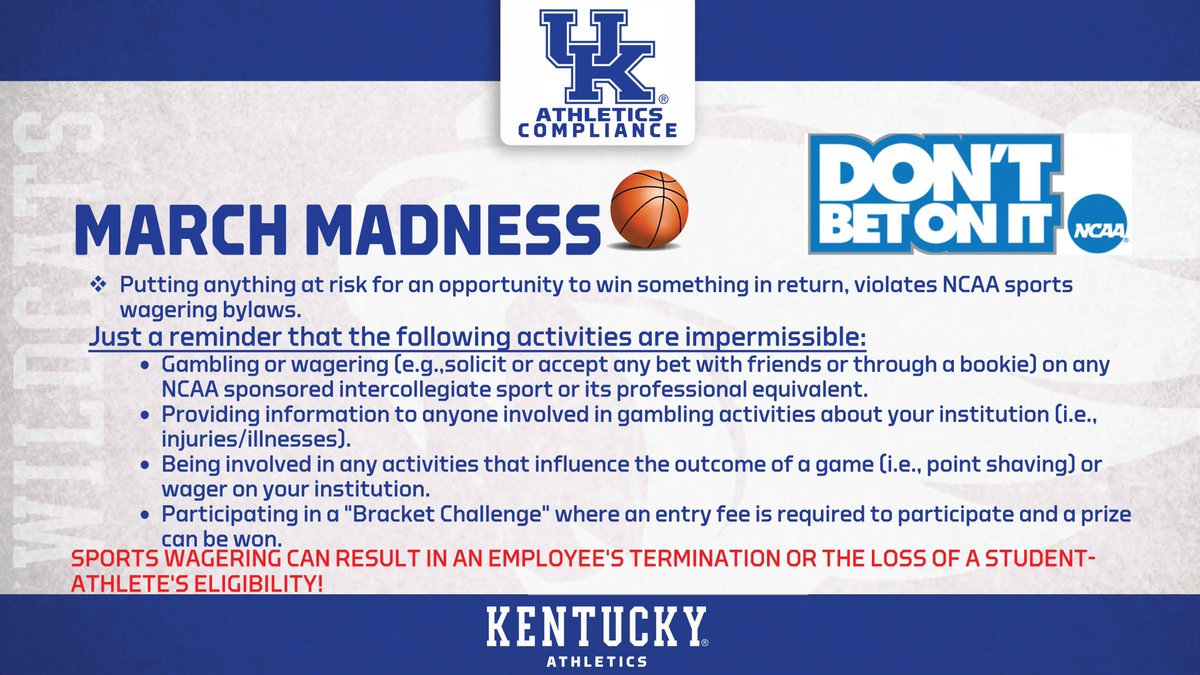 March Madness reminder: Student-athletes and athletics staff are prohibited 🙅🏾‍♂️ from participating in any sports wagering activities.  #dontbetonit