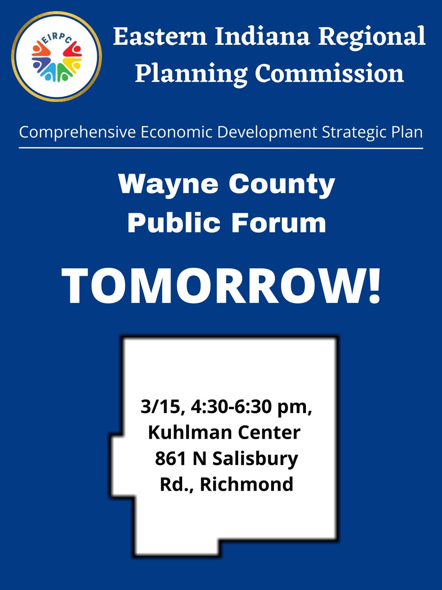 Our Wayne County Economic Development Public Forum is tomorrow! We cannot wait to discuss the future economic development plans of Wayne County and the Eastern Indiana area. 
We want to hear your voice!