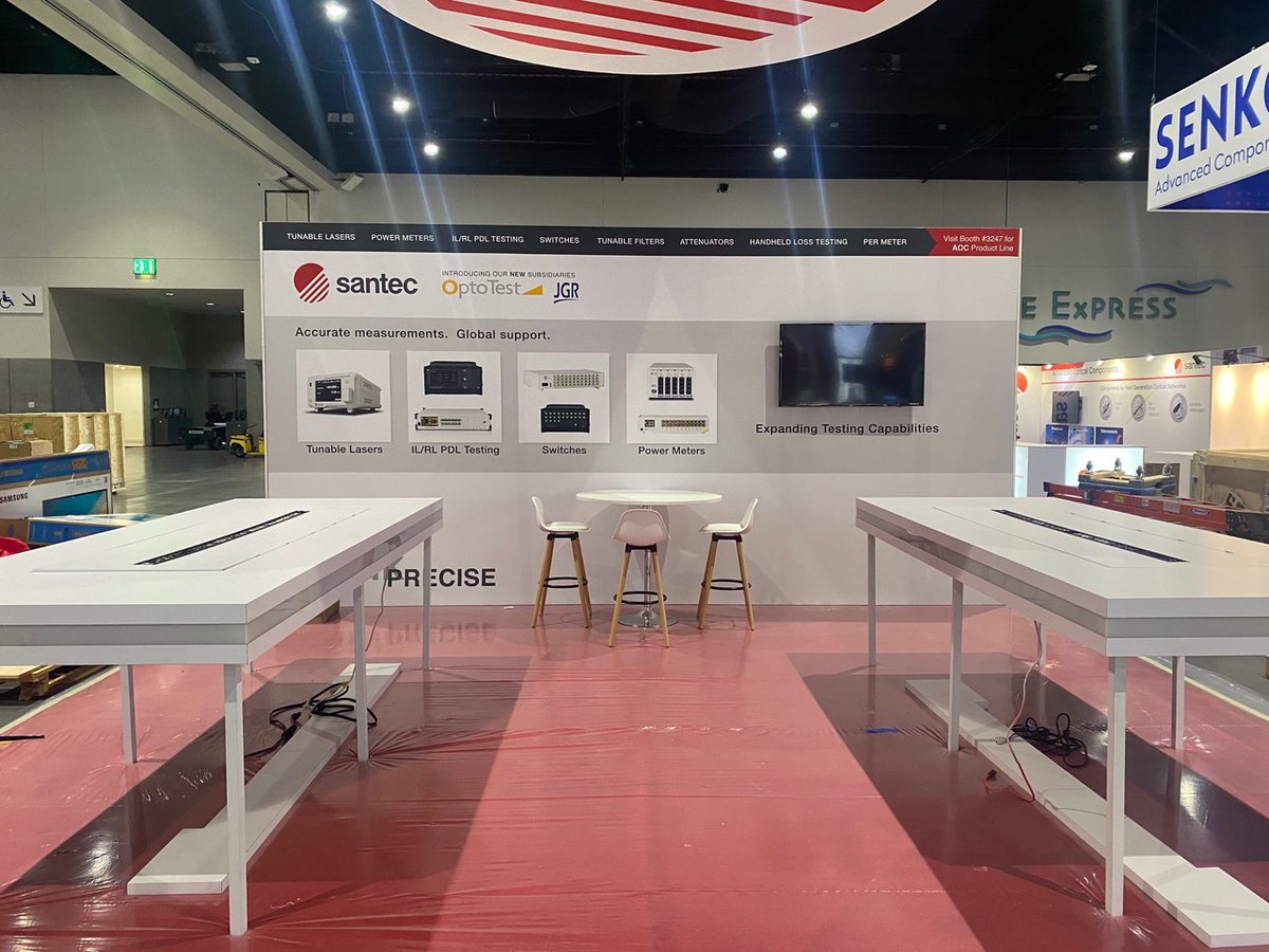 Printandexhibit's tweet photo. Challenge accepted! 
#santec contacted us on Friday morning and needed someone to print this backdrop on fabric (dye-sub). We did this the same day and installed it the next morning.
#backliitdisplay #dyesub #tradeshowbooth #segdisplay #dyesubprinting #rushprinting https://t.co/spERYBtWjr