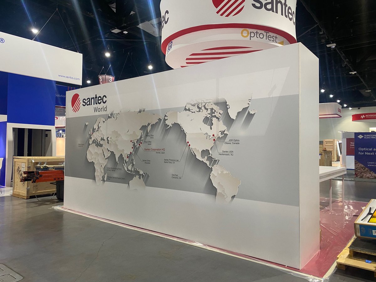 Printandexhibit's tweet photo. Challenge accepted! 
#santec contacted us on Friday morning and needed someone to print this backdrop on fabric (dye-sub). We did this the same day and installed it the next morning.
#backliitdisplay #dyesub #tradeshowbooth #segdisplay #dyesubprinting #rushprinting https://t.co/spERYBtWjr