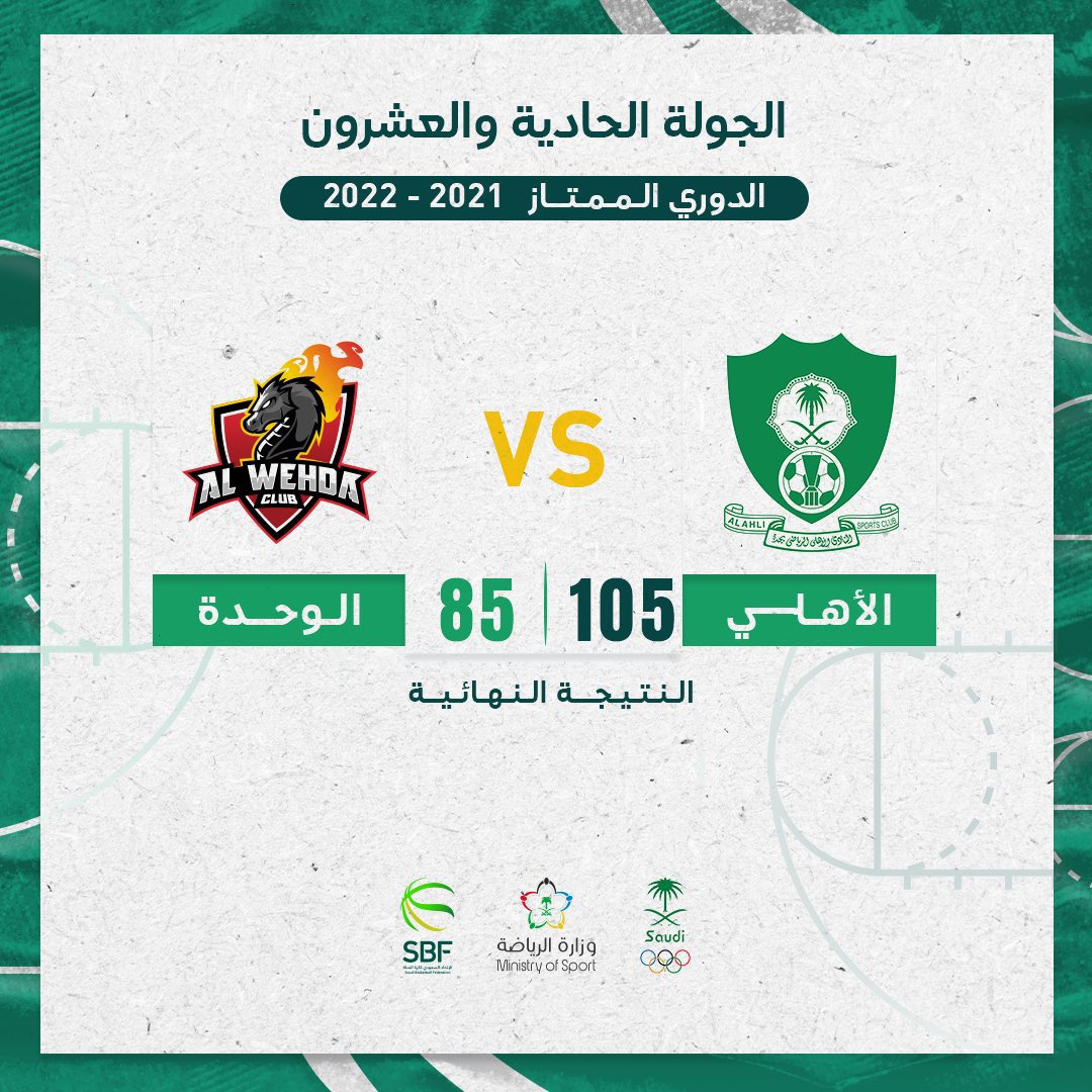 نهاية المباراة  🏀

الأهلي  🆚 الوحدة 

#الدوري_السعودي_لكرة_السلة
