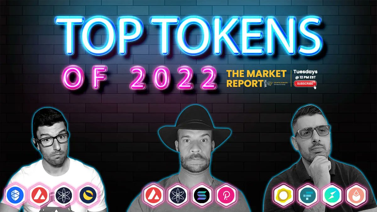 Cointelegraph's tweet photo. What tokens are you hodling? 

Join The Market Report hosts @BY_DeFi, @CryptoDuality, @forgeforth_, and @noshitcoins as they reveal their top tokens for 2022 including $DOT, $AVAX, $PAXG, $SOL, and more! 

Tune in tomorrow at 12PM EST: https://t.co/AsigKvHPjQ https://t.co/UIjwFyIxqK