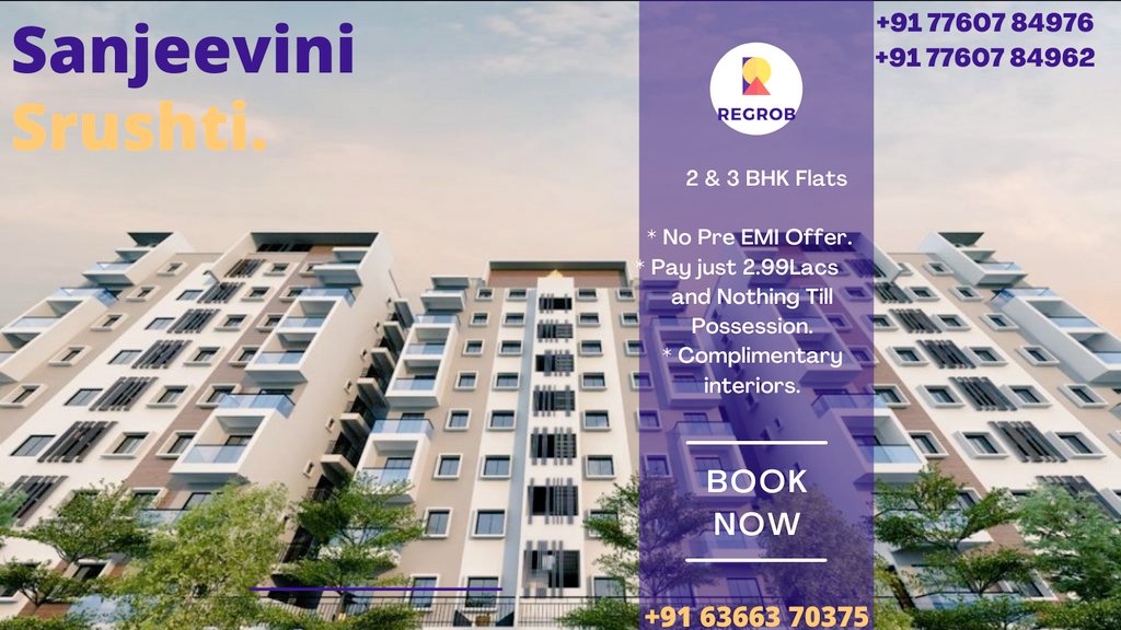 Book ur 2bhk flats at Sanjeevini Srushti!
New Launch Offers:
* No PRE EMI Till Possession
* Complimentary Interiors
* Book your flat by paying just 2.99Lacs!
@regrobindia
#apartmentsforsale #flatsforsale #reraapproved #Bangalore #Whitefieldrealestate #2bhkflatsforsale #3bhkflats