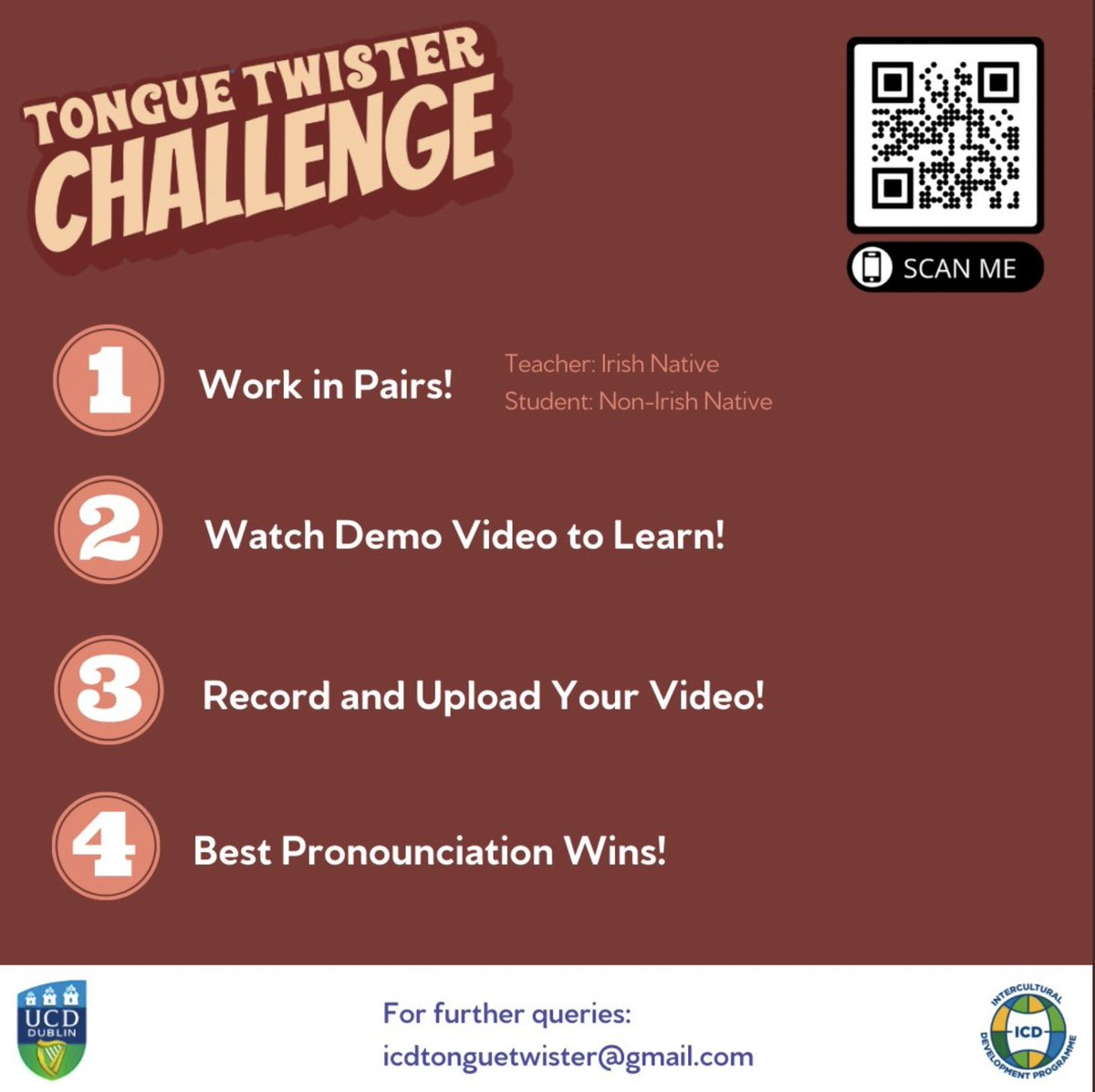 Last chance to join ICD Tongue Twister Challenge! Record a video of you and your partner reading the selected tongue twister and upload it to the link below to win two €50 One4all Gift Cards! 
Don’t forget to join the Challenge:
forms.gle/ry2trcYCEg5ns5…
#Diversity #intercultural