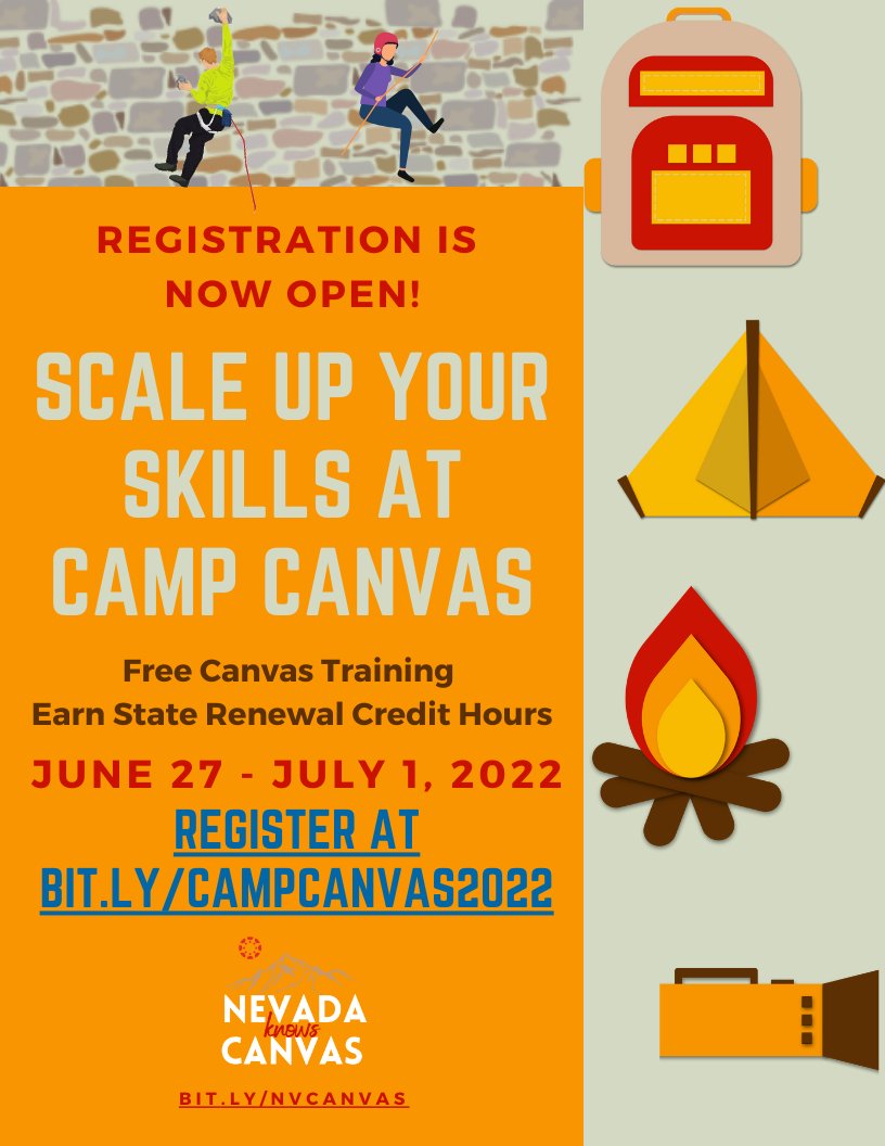 NVKnowsCanvas's tweet photo. Camp Canvas 2022 Summer Training is open for registration at https://t.co/NG8ltFxa3b.  June 27 - July 1, 2022! REGISTER TODAY! @NevadaReady @DigitalNevada @CanvasLMS https://t.co/LM8R9BCDBM