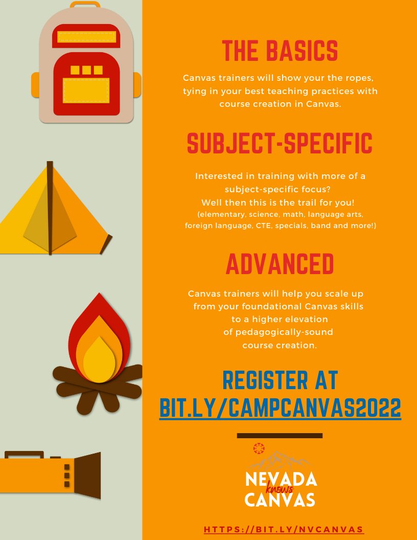 NVKnowsCanvas's tweet photo. Camp Canvas 2022 Summer Training is open for registration at https://t.co/NG8ltFxa3b.  June 27 - July 1, 2022! REGISTER TODAY! @NevadaReady @DigitalNevada @CanvasLMS https://t.co/LM8R9BCDBM