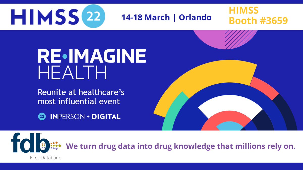 FDB_US's tweet photo. #HIMSS22 is finally here &amp; we’re thrilled to share all the exciting happenings at the FDB booth during the week! Visit us at🧭Booth #3659! Learn more about our @HIMSS events &amp; our #PatientFirst solutions: https://t.co/l0naz8buHb #Innovation #Expertise #Quality #DrugKnowledge
🧵⬇ https://t.co/Heb7e54Bph