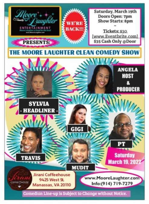 MooreLaughter's tweet image. The Moore Laughter Clean Comedy Show is happening this weekend, March 19th! Some Tickets are still On Sale.  (MooreLaughter.com)
Headliner: @sylviatmorrison and Comedians: @ptbratton, @GigiModrich, @ilike2Mudit and Travis Spencer eventbrite.com/e/the-moore-la…