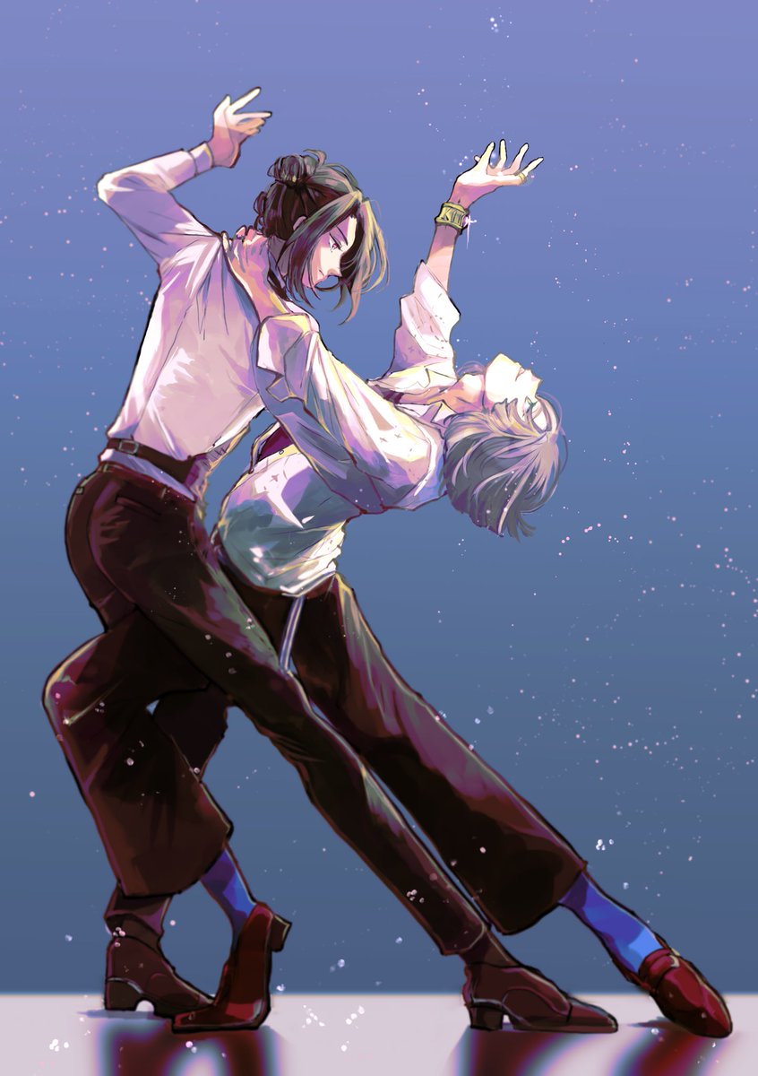 dancing shirt white shirt pants black hair hair bun necktie  illustration images