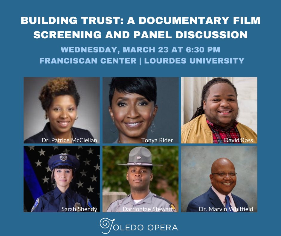 ToledoOpera's tweet image. Don&apos;t miss the second screening of our #documentary #film
Following the screening will be a #panelpresentation with Toledo community members and law enforcement experts who will discuss building trust between the police and Black residents. Learn more➡️ toledoopera.org/beyond-the-sta…