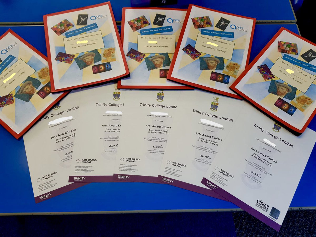 MartonAcademy's tweet photo. We are so proud of our Y3/4 pupils who completed their Arts Awards with Mrs Lucking last term! Mrs Lucking received some fantastic feedback about the children’s portfolios. Well done everyone! @ArtsAward https://t.co/p6v5bRfOxg