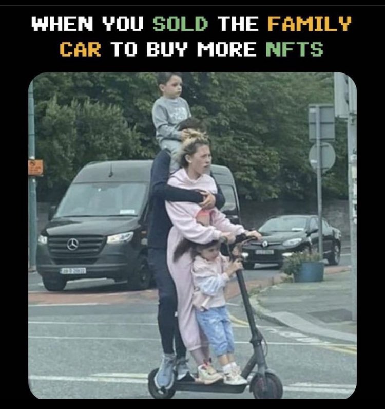 crypt0berry1's tweet photo. When you sold the family car to buy more NFTs: 
.
.
#nftmemes #meme #memes #nftmeme #memesdaily #memes2022 https://t.co/ce0XuUp5hn