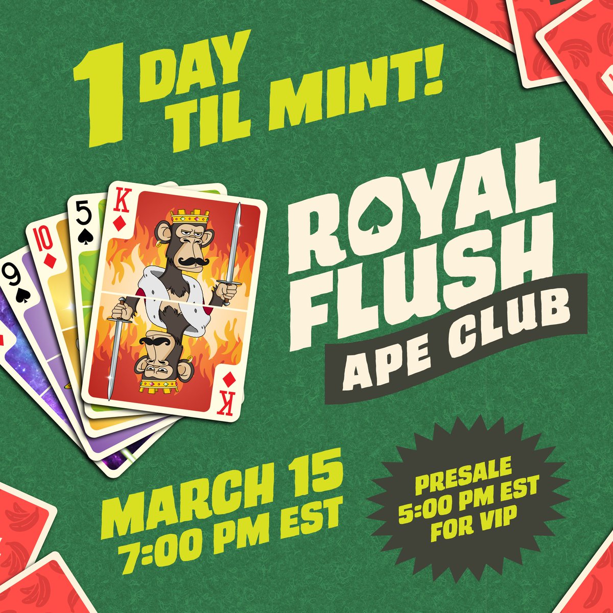 RoyalFlushApeC's tweet photo. 🔥 First 1,111 are FREE to mint! 🔥
#NFT #NFTs #NFTCommunity #NFTCollection #Apes #Whitelist #FreeMint https://t.co/clLv1lOkKW