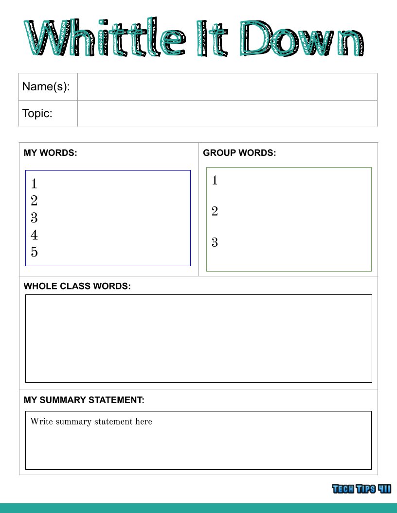 apsitjen's tweet photo. 📋 Prepping for this week's @DiscoveryEd DEN Workshop. Excited to use the 🆘 Whittle It Down #SpotlightOnStrategy.
🥳 I created a @GoogleForEdu template to share. 
📌 Check it out and more SOS templates at https://t.co/q0ZmhYfb46 
#edtech #DENStar #TechTips411 @APSInstructTech https://t.co/AsZCX77KQO