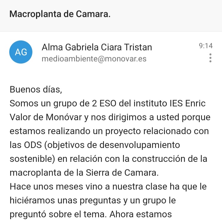MailVerde's tweet photo. .@2esoalgabcitri  Le hemos escrito al concejal de medio ambiente de Monóvar. ¡Os avisaremos si contesta! #ods #Sol #política #medioambiente #ecologia https://t.co/s0fzIxdYJW