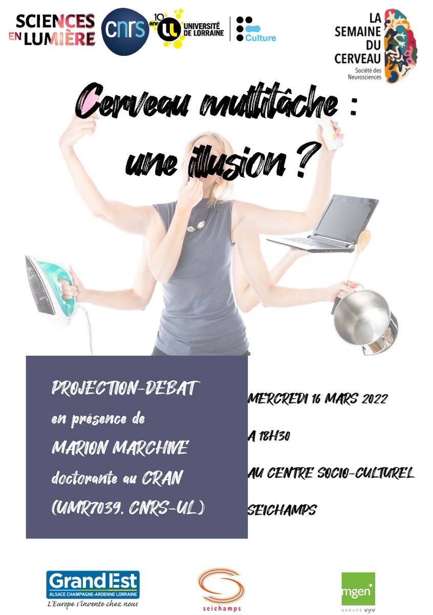 Cette année encore, on participe à #SDC2022 et #avs2022 !
🗓Demain, mardi 15, à Lunéville on parle addictions comportementales 📱.
🎞Mercredi, à Seichamps, projection débat sur les capacités multitâches du 🧠.
<a href="/univ_lorraine/">Lorraine</a> <a href="/cnrs/">CNRS 🌍</a> <a href="/cnrs_centre_est/">CNRS Centre-Est</a> @grand_nancy <a href="/mgen54/">MGEN Meurthe&Moselle</a> @LEstRepLun