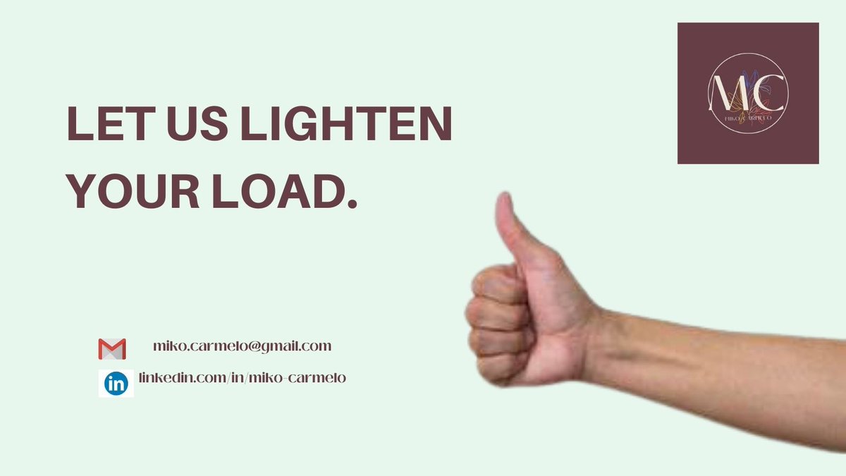 carmelo_miko's tweet photo. Be free from heavy workloads and get a Virtual Assistant.  We will help you wrangle what's most important!
Contact us
miko.carmelo19@gmail.com
#mikocarmelo
#MC
#yourva
#myfreelancingjourney
#workingmom
#virtualassistant
#vaforlife
#vacanlightenyourloads
#vacanhelpyou
#working https://t.co/fcQ4YLfj4Z
