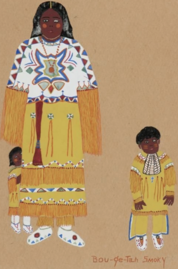 ouWGS's tweet photo. Lois Smoky Kaulaity/ (Bougetah, Of The Dawn) 
Bougetah, also known as Lois Smoky Kaulaity, was a Kiowa artist born in 1907 near Anadarko, Oklahoma. As a young girl, she attended St. Patrick’s Mission School where she was first given informal art instruction alongside a small- 1/4 https://t.co/cr3NrEqJKe