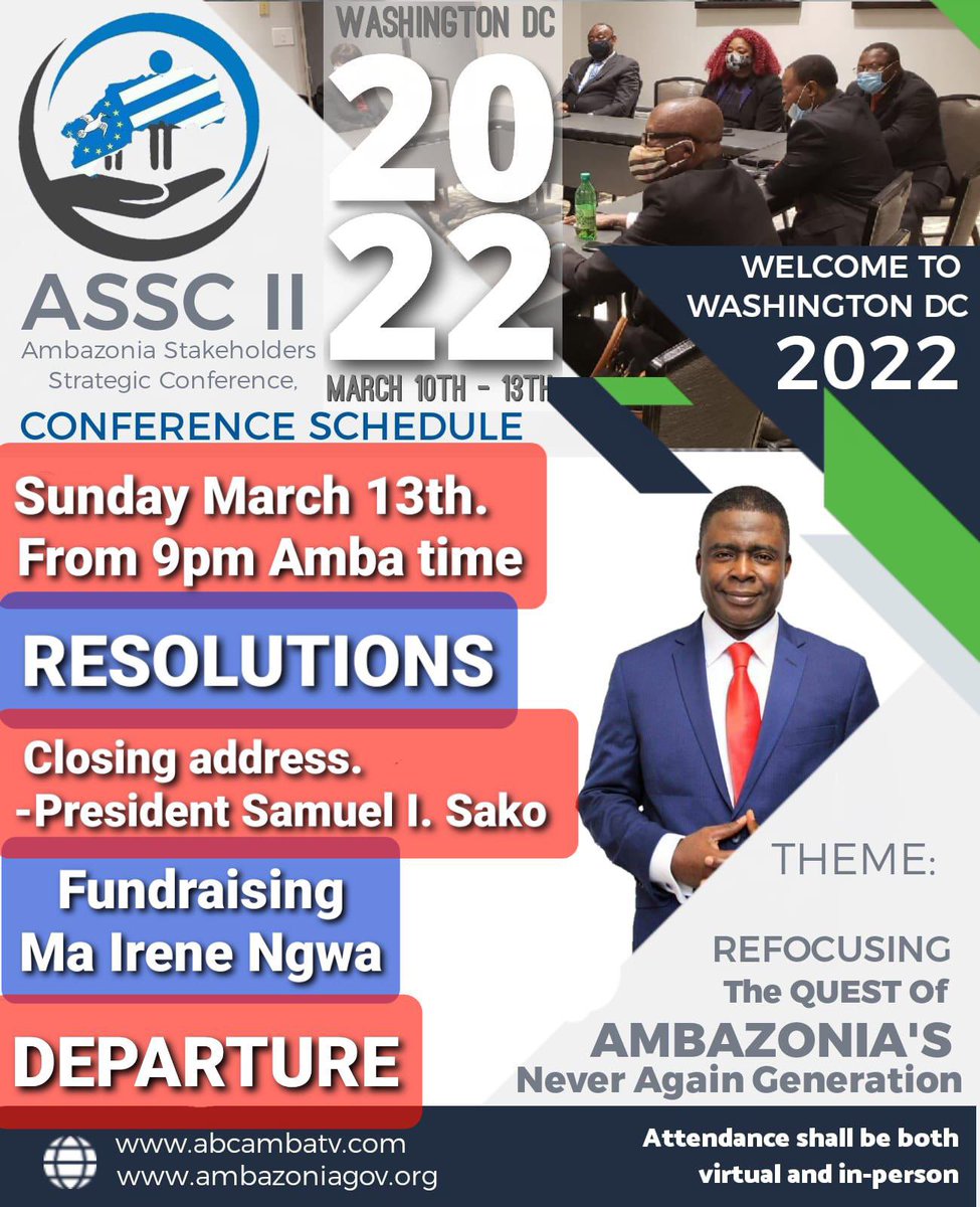 pabiedu1's tweet photo. After a successful ASSC II in #WashingtonDC, #Ambazonians will regain total control of #homefront !
@USUN1
@UKUN_NewYork @franceonu
@Chinamission2un 
@IndiaUNNewYork 
@irishmissionun 
@KenyaMissionUN 
@MexOnu @NorwayUN 
@ghanamissionun  @UAEMissionToUN @Brazil_UN_NY @UN_Albania https://t.co/pAqRvVLrfs