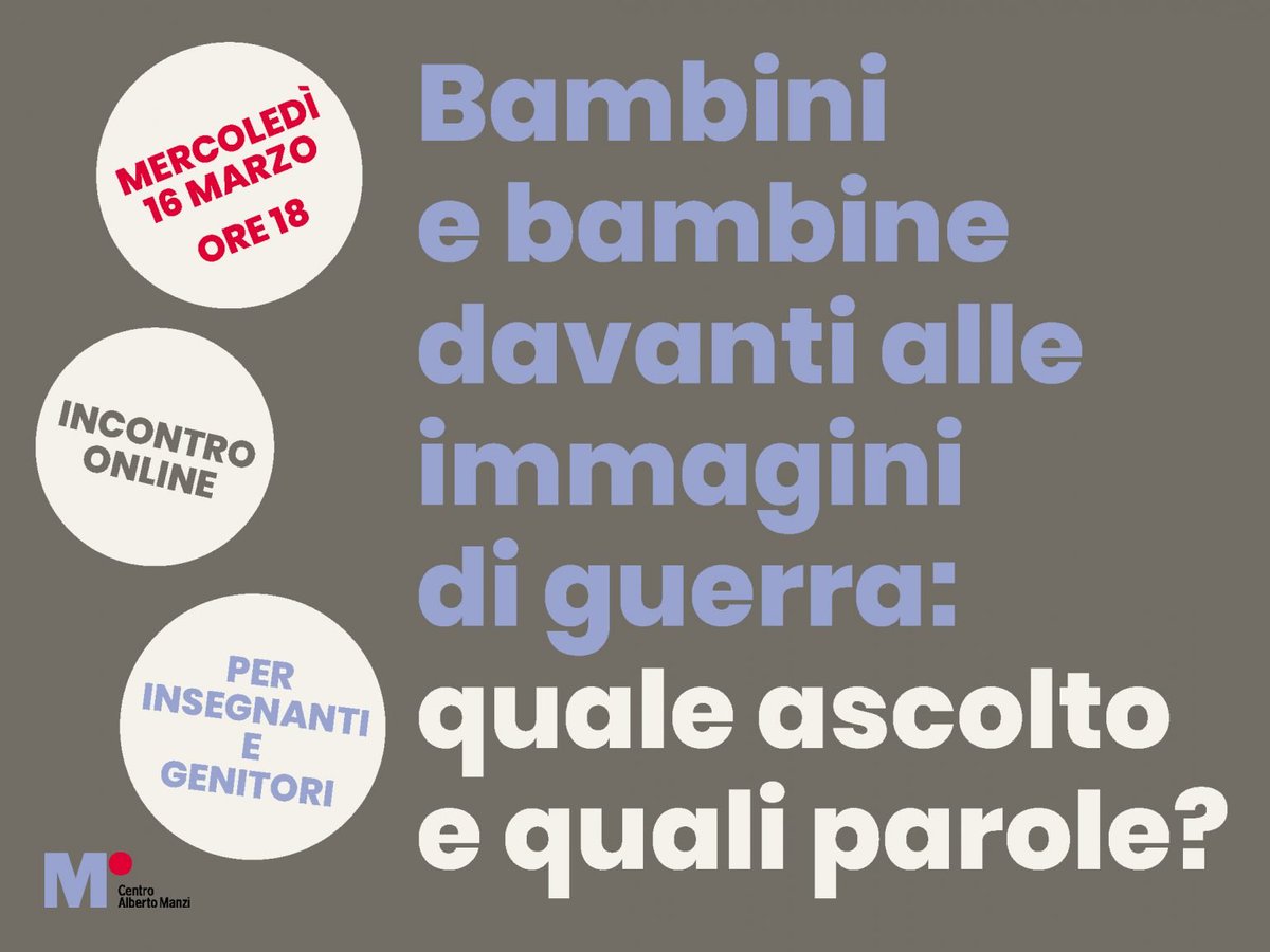 Mercoledì 16 marzo alle 18.00. Uno spazio per parlare assieme di bambini e bambine, di ascolto e di partecipazione. 
centroalbertomanzi.it/bambini-e-bamb…