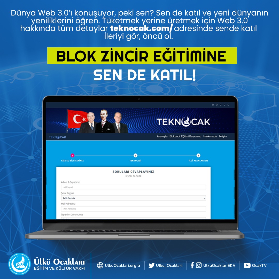 Birbirinden farklı eğitim projeleri ile adından sıkça söz ettiren Ülkü Ocakları Meta Evren konusunda çalışmaları başlattı. Blokzincir Akademisi kayıtları başladı.
#BlokZincirAkademisi