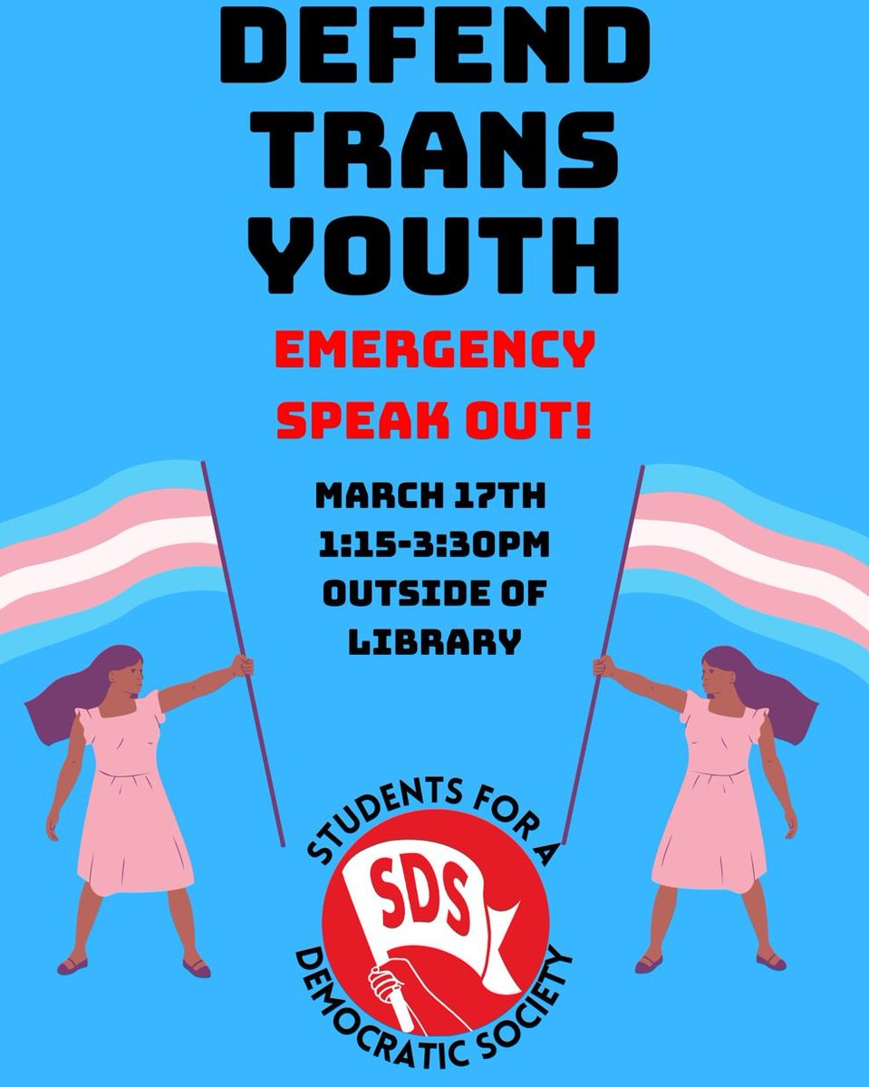 sds_denver's tweet photo. Join us next Thursday, March 17th for an emergency speak-out in defense of trans youth!
#defendtransrights
#defendtransyouth
#translivesmatter https://t.co/584MbfhOoW