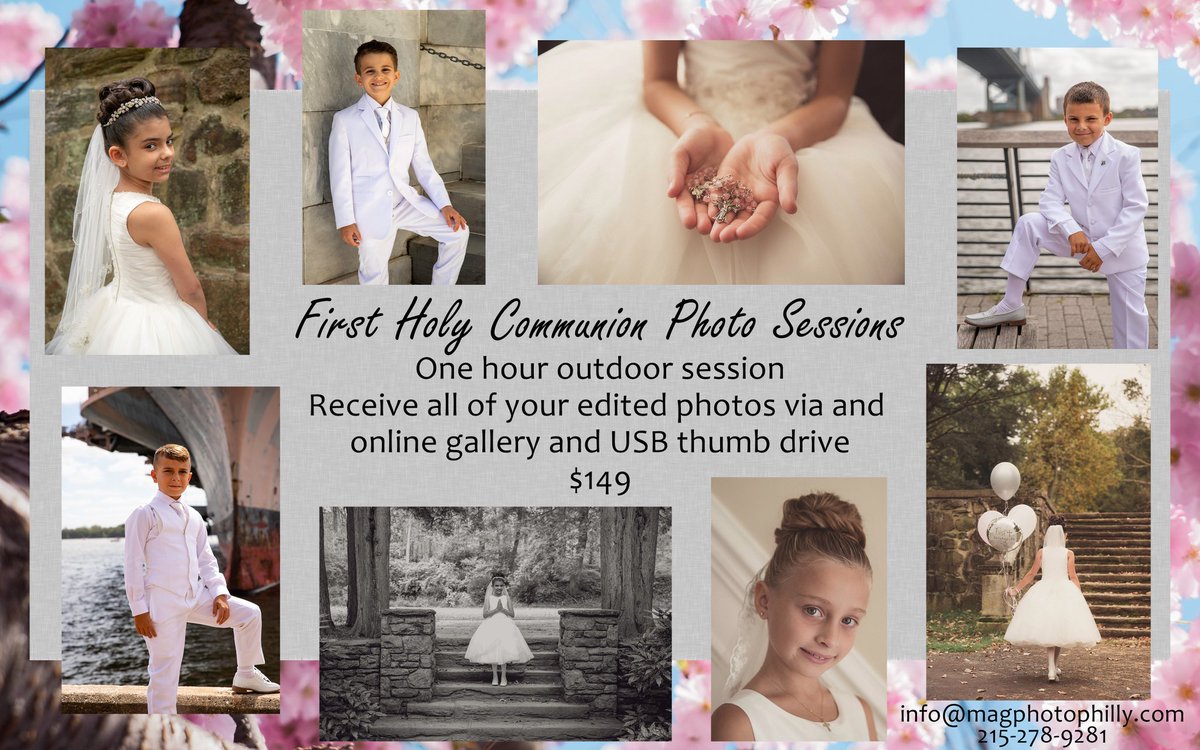 MAGPhotoPhilly's tweet photo. Due to overwhelming response I've added some availability for Communion photo sessions.  Please contact me ASAP for availability, I would love to help you remember this special day! I'm also offering a special referral gift for anyone who recommends me to their family or friends. https://t.co/vmcD7ANp9c