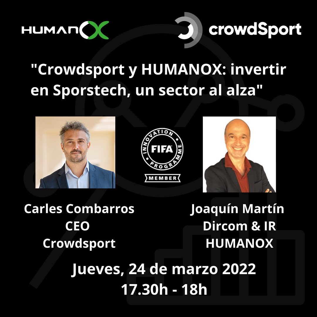 Ya tenemos el 3er #webinarHUMANOX. Será con <a href="/CarlesCombarros/">Carles Combarros</a>, CEO de <a href="/crowdSport_PFP/">crowdSport</a> que hablará con nuestro #dircom e IR @JMartin_Humanox. Será el jueves 24 marzo de 17.30h-18h. REGÍSTRATE AQUÍ 👇🏻👇🏻👇🏻: teams.microsoft.com/registration/X…