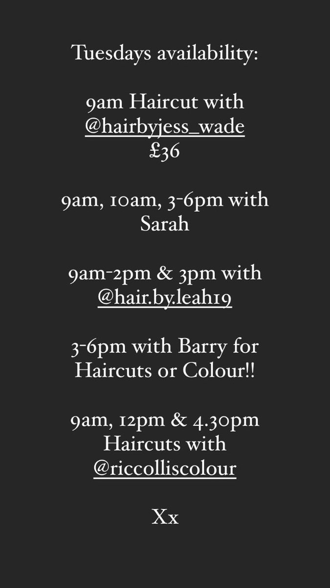 Availability tomorrow (Tuesday)…