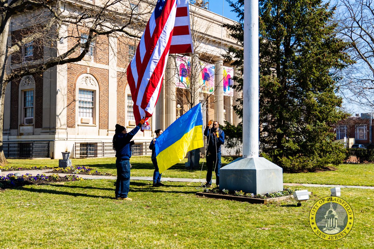 CityofPlainfld's tweet photo. We are more than a united nation, we are a united family. 
We stand with you! 
#Ukraine #plainfieldnj https://t.co/CwONvkzYEl
