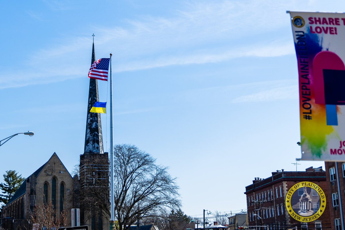 CityofPlainfld's tweet photo. We are more than a united nation, we are a united family. 
We stand with you! 
#Ukraine #plainfieldnj https://t.co/CwONvkzYEl