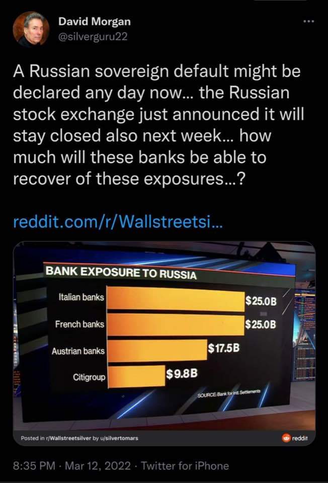 CamBeau35's tweet photo. Dès l’annonce et la fin de la monnaie souveraine de Russie, voici les Pays dont les banques seront les plus exposées à des pertes abyssales.
 (En anglais: B s’entend pour Milliards.) https://t.co/3SPb5LxYxj