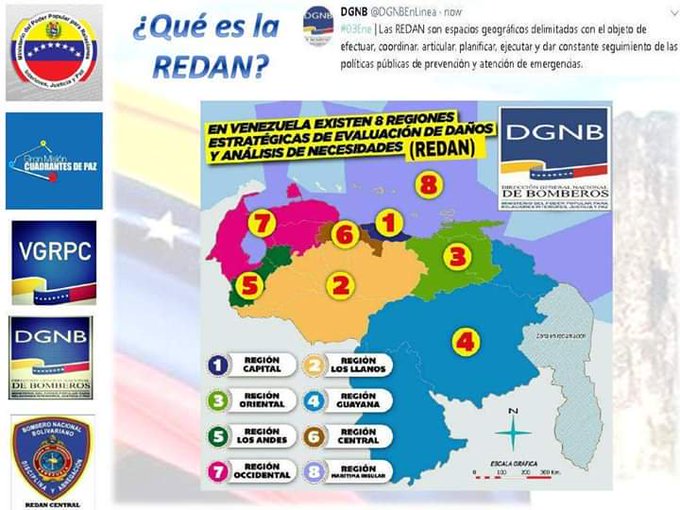 DATO| Las REDAN de Bomberos son espacios geográficos delimitados con el objeto de   efectuar, coordinar, articular, planificar, ejecutar y dar constante   seguimiento de las políticas públicas de prevención y atención de  emergencias.
<a href="/MIJP_Vzla/">MPPRIJP</a> <a href="/CeballosIchaso1/">@FuerzaDinamica Remigio Ceballos Ichaso</a>
<a href="/perezampueda/">M/G Carlos Pérez Ampueda</a>