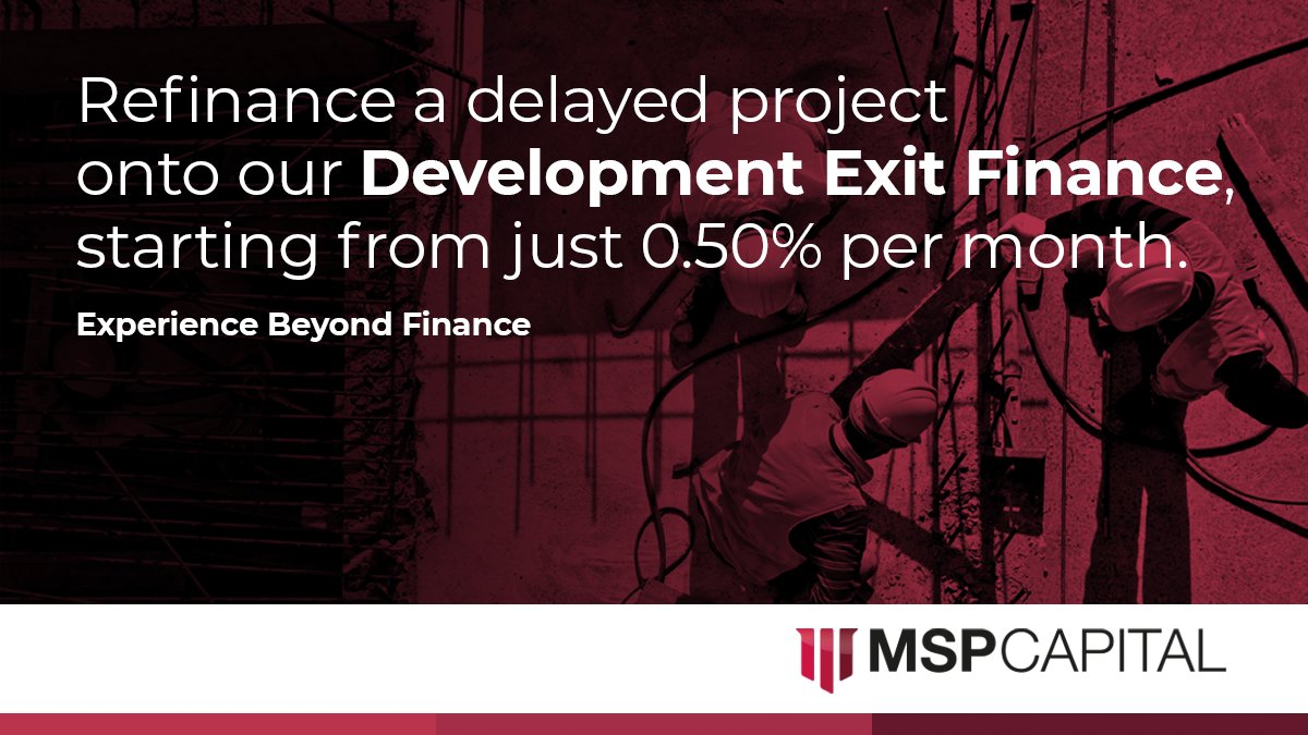 MSP_Capital's tweet photo. If your build is behind schedule, our Development Exit Loan can refinance an existing development loan on to a lower-cost facility, from just 0.50% interest per month. Find out more here https://t.co/TXZgOnQtIT
#bridgingfinance #propertydevelopment #developmentexit https://t.co/1MuvxrZRVa